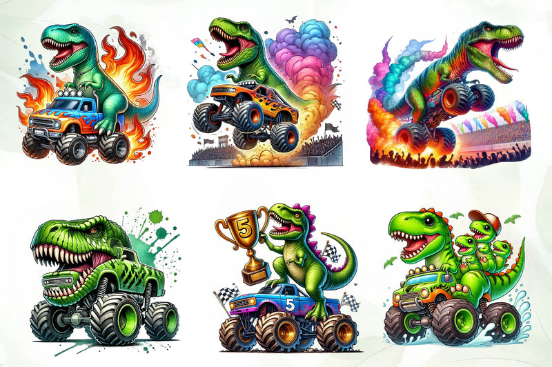 T Rex Dinosaur Monster Truck Clipart Bundle - CraftNest - Digital Crafting and Art