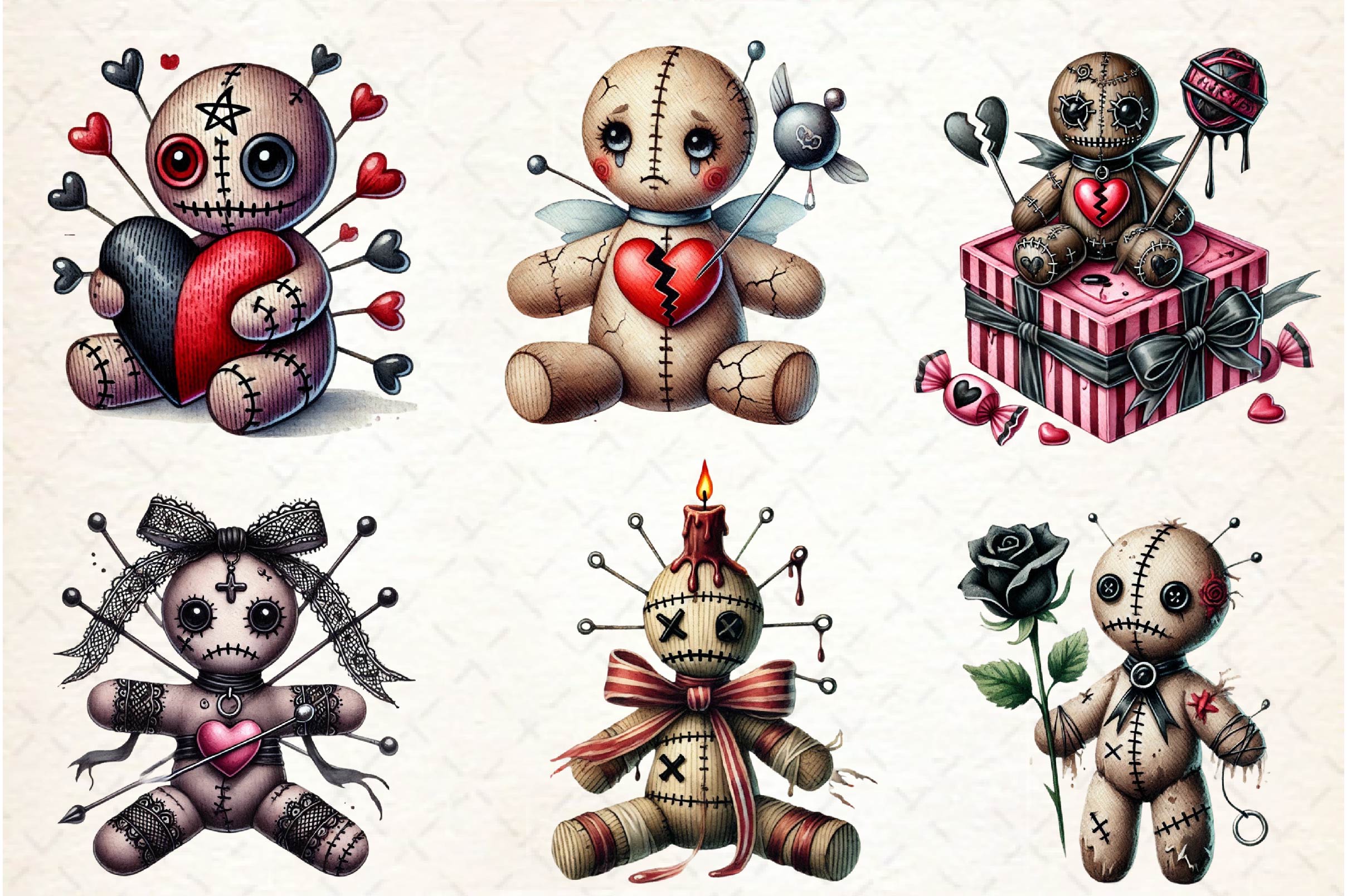 Valentines Day Gothic Voodoo Doll Clipart Bundle - CraftNest - Digital Crafting and Art