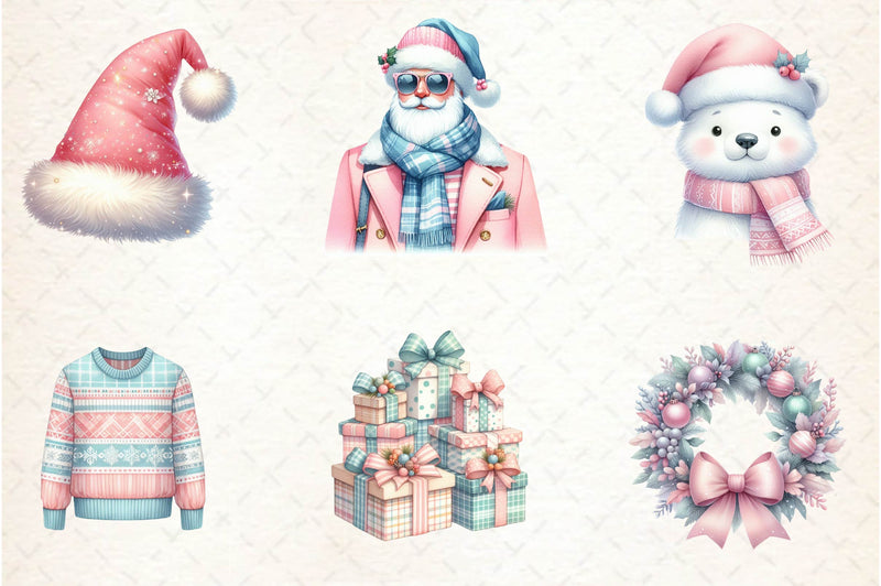 Pastel Preppy Christmas Clipart Bundle - CraftNest - Digital Crafting and Art