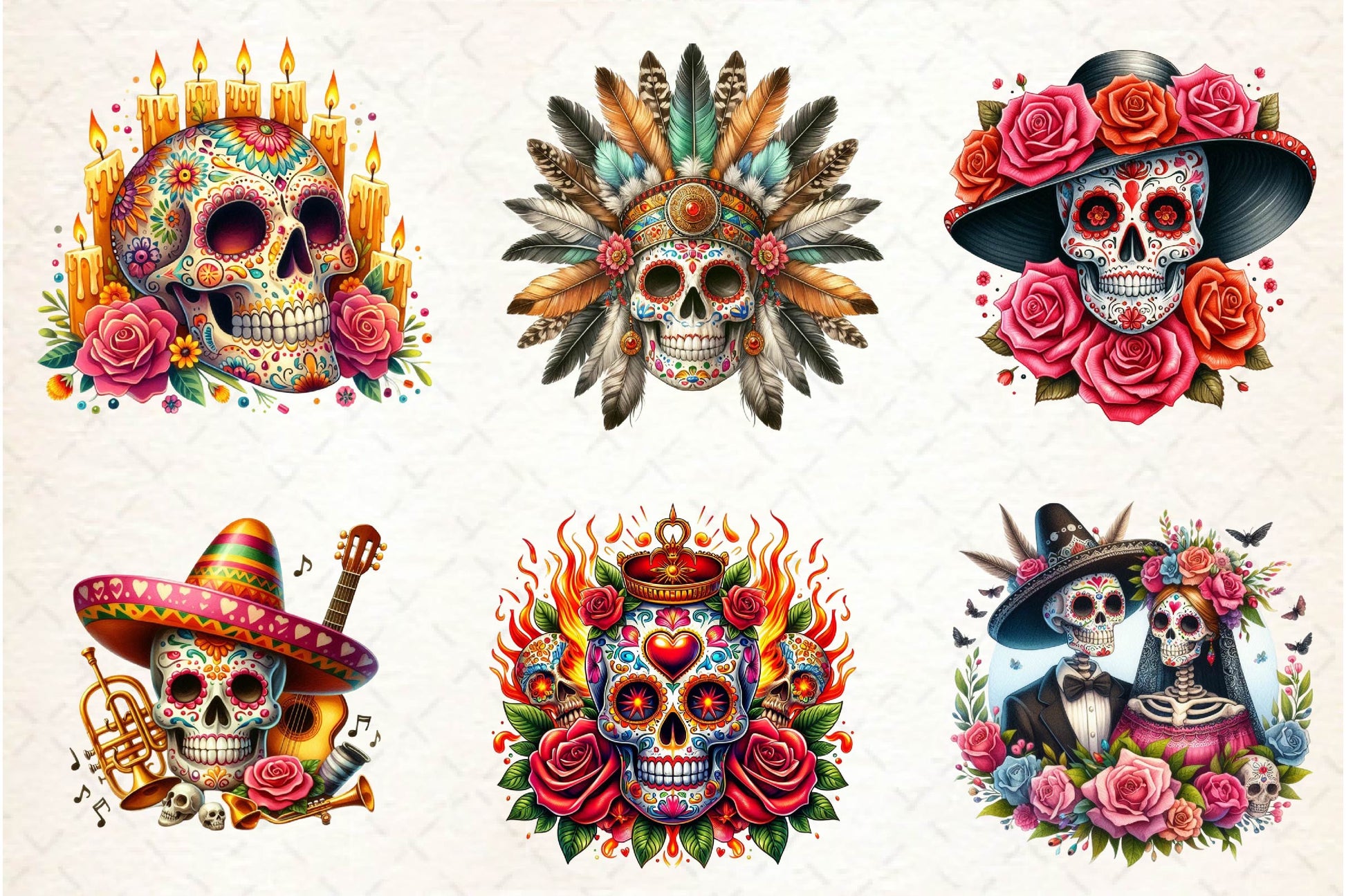 Mexican Sugar Skull Clipart Bundle - CraftNest - Digital Crafting and Art