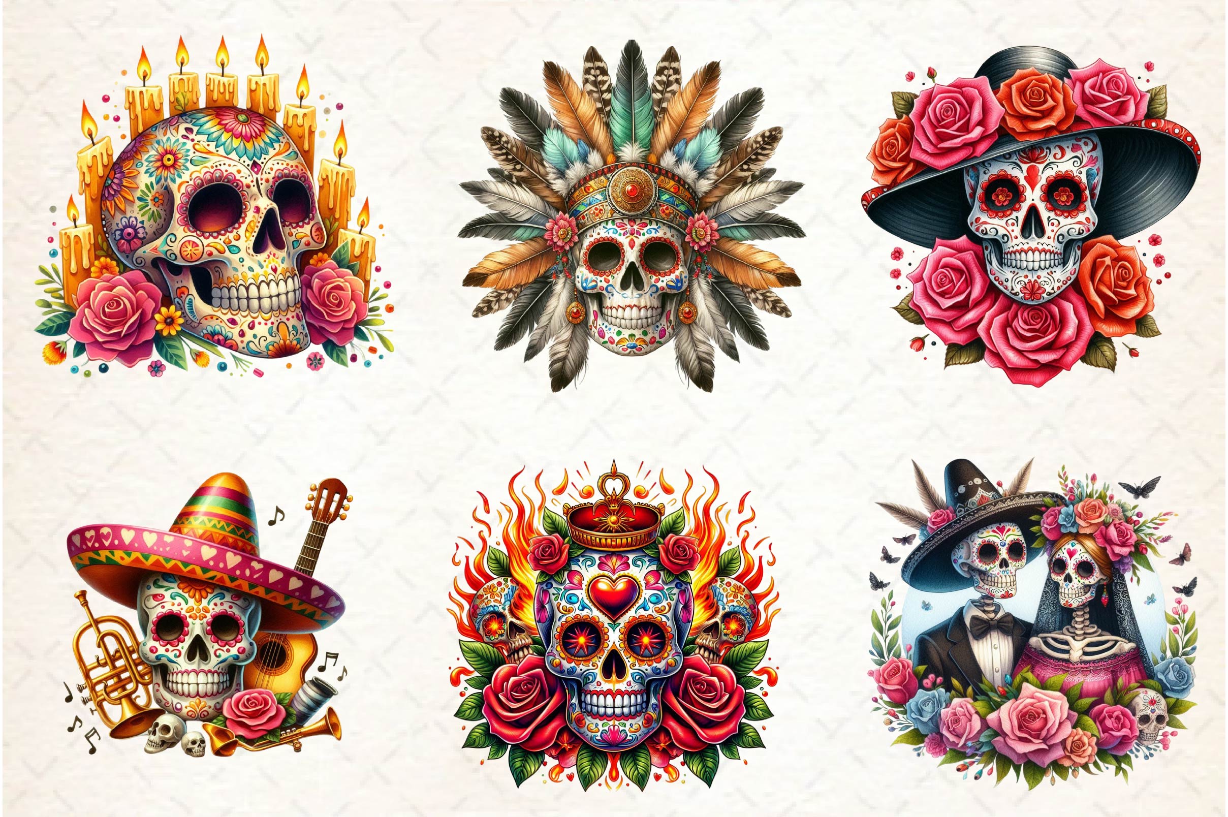 Mexican Sugar Skull Clipart Bundle - CraftNest - Digital Crafting and Art