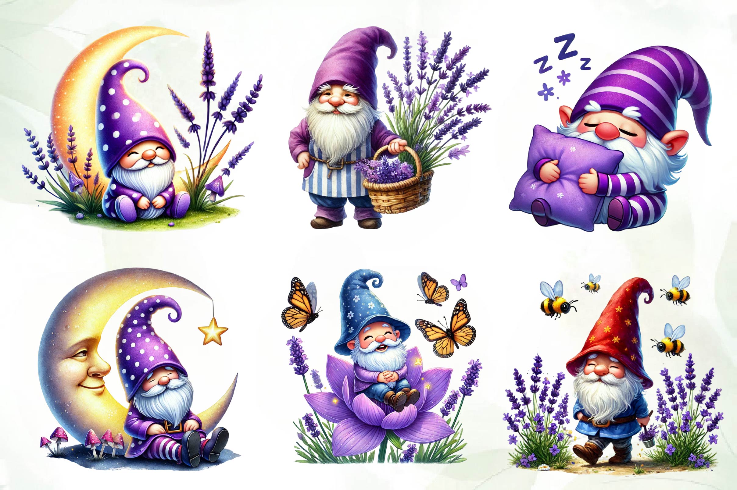Lavender Purple Gnome Clipart Bundle 1 - CraftNest - Digital Crafting and Art