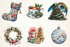 Chinoiserie Christmas Clipart Bundle - CraftNest - Digital Crafting and Art