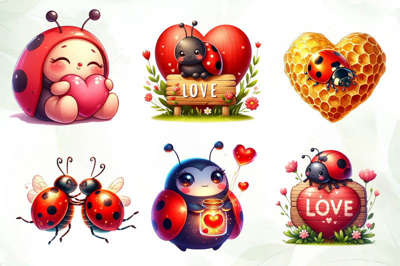 Cute Ladybug In Love Clipart Bundle - CraftNest - Digital Crafting and Art