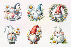 White Gnome Daisy Clipart Bundle - CraftNest - Digital Crafting and Art