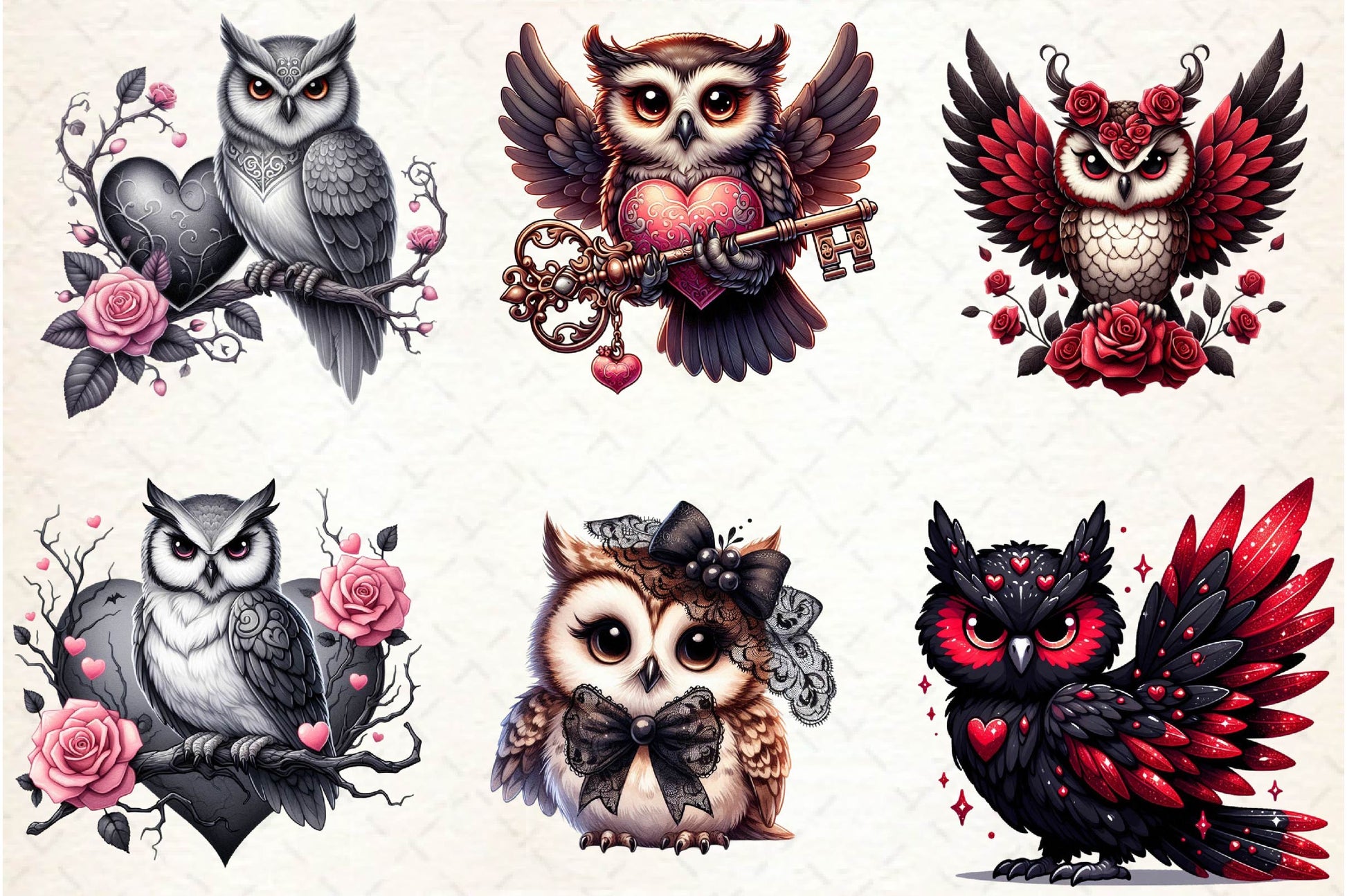 Valentine Gothic Owls Clipart Bundle - CraftNest - Digital Crafting and Art