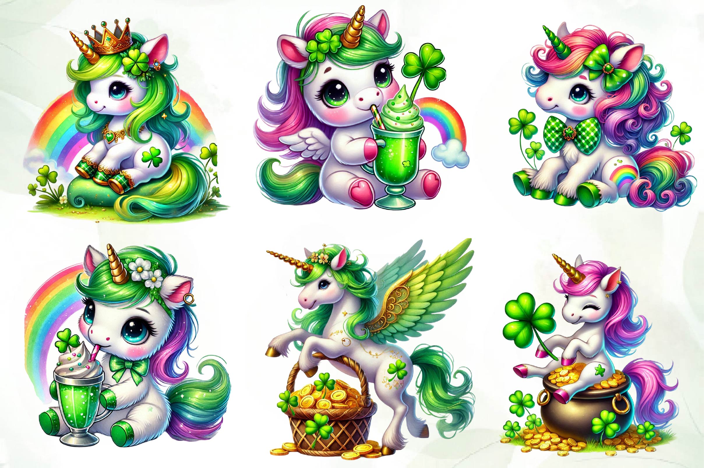 St Patricks Day Cute Unicorn Clipart Bundle - CraftNest - Digital Crafting and Art