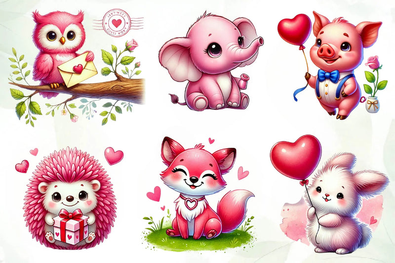 Pink Valentines Animals Clipart Bundle - CraftNest - Digital Crafting and Art