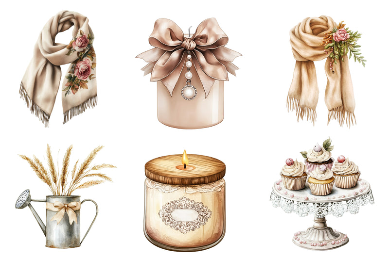 Neutral Rustic Coquette Fall Clipart Bundle 1 - CraftNest - Digital Crafting and Art