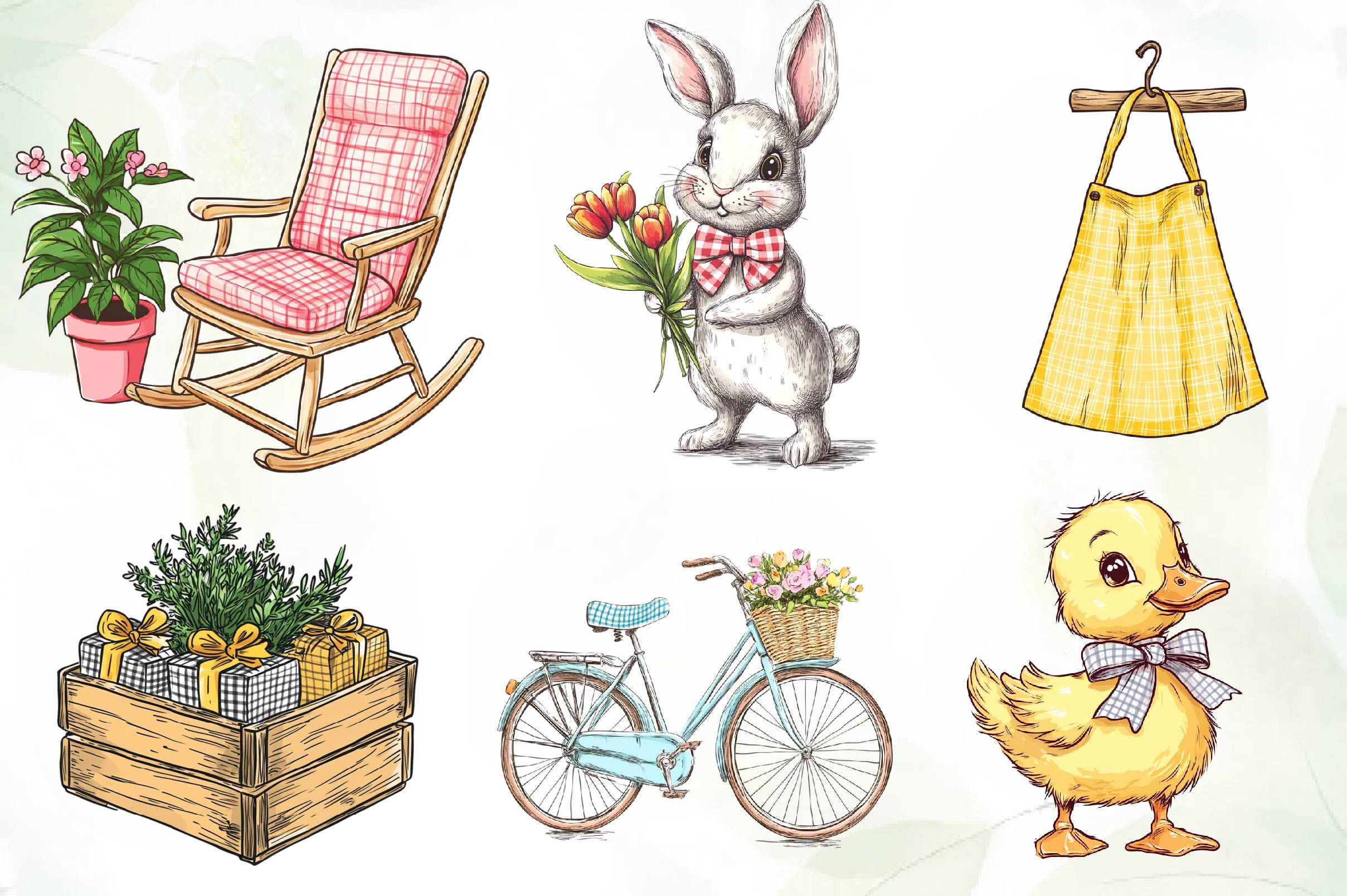 Cottage Gingham Spring Clipart Bundle - CraftNest - Digital Crafting and Art