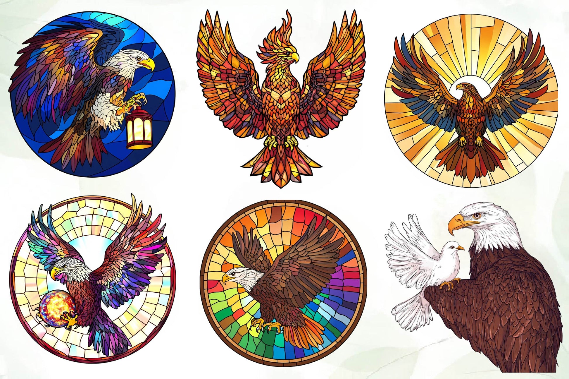 Round Stained Glass Eagle Embrace Clipart Bundle - CraftNest - Digital Crafting and Art