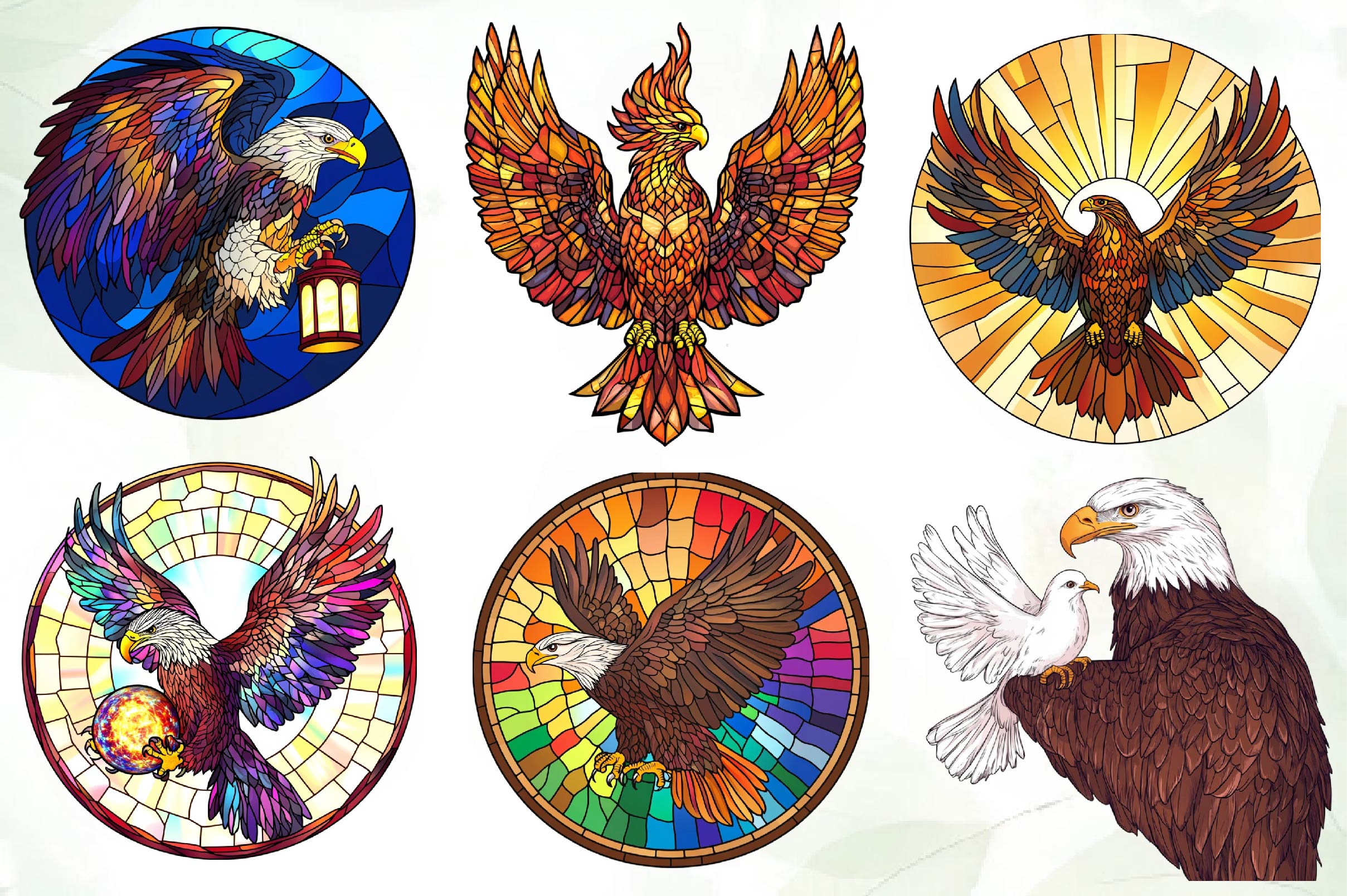 Round Stained Glass Eagle Embrace Clipart Bundle - CraftNest - Digital Crafting and Art