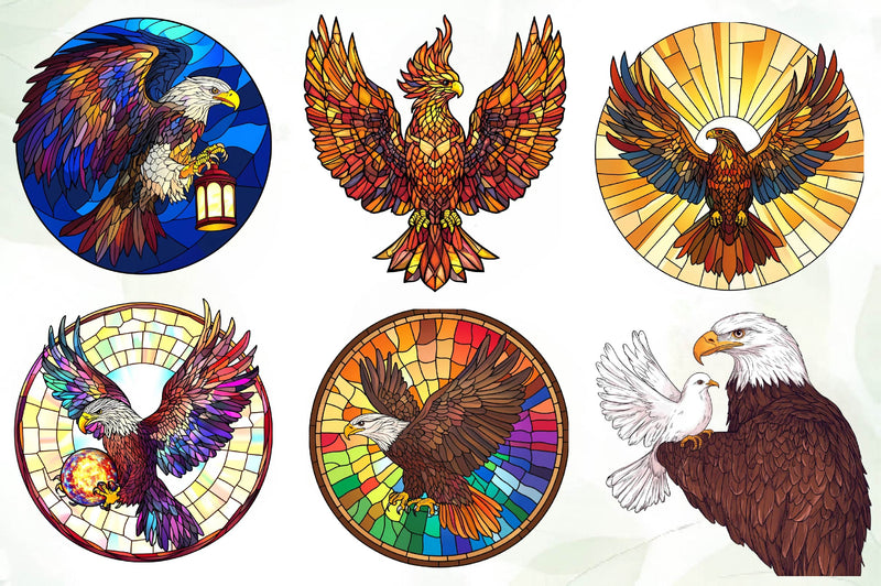 Round Stained Glass Eagle Embrace Clipart Bundle - CraftNest - Digital Crafting and Art