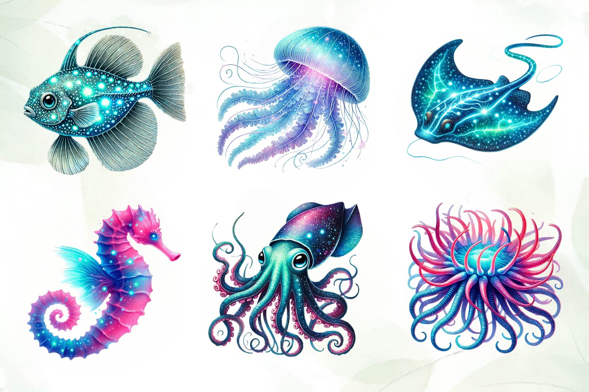 Bioluminescent Sea Animal Cliparts Clipart Bundle - CraftNest - Digital Crafting and Art