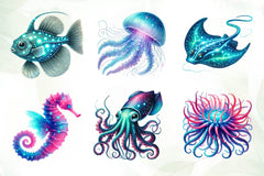 Bioluminescent Sea Animal Cliparts Clipart Bundle - CraftNest - Digital Crafting and Art