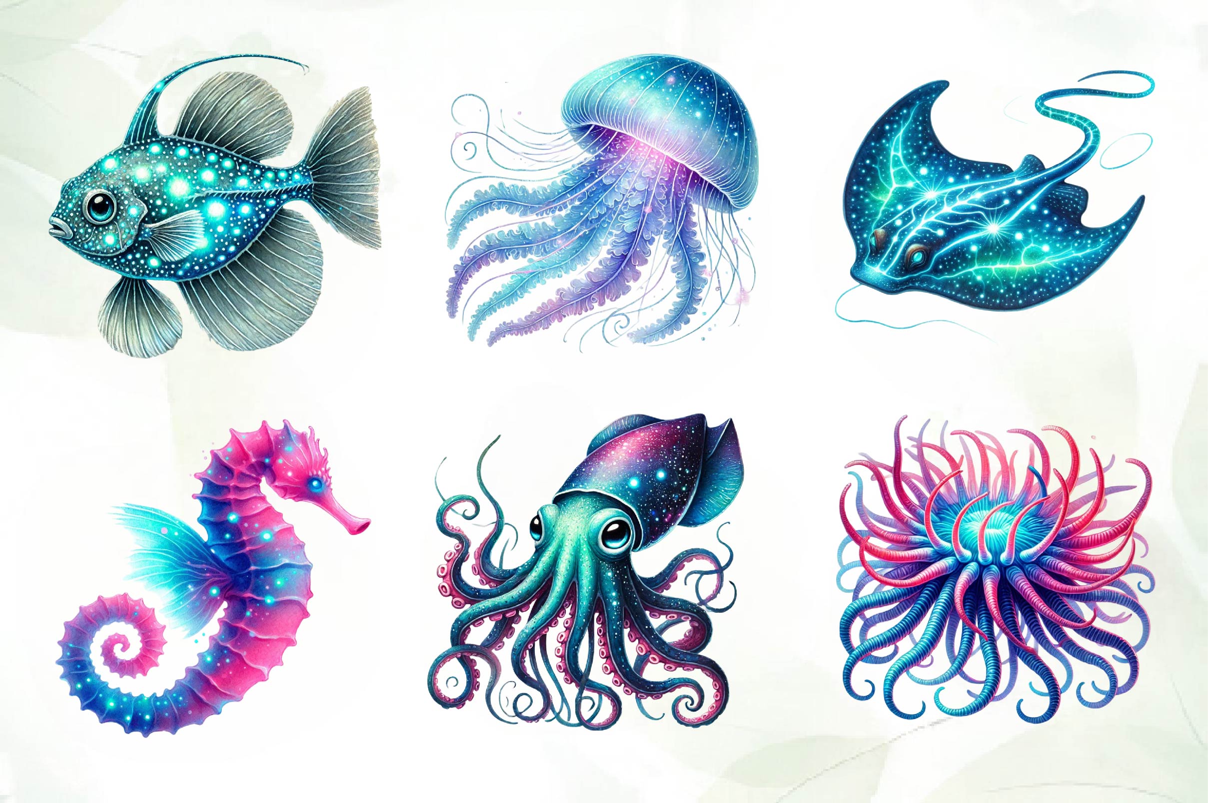 Bioluminescent Sea Animal Cliparts Clipart Bundle - CraftNest - Digital Crafting and Art