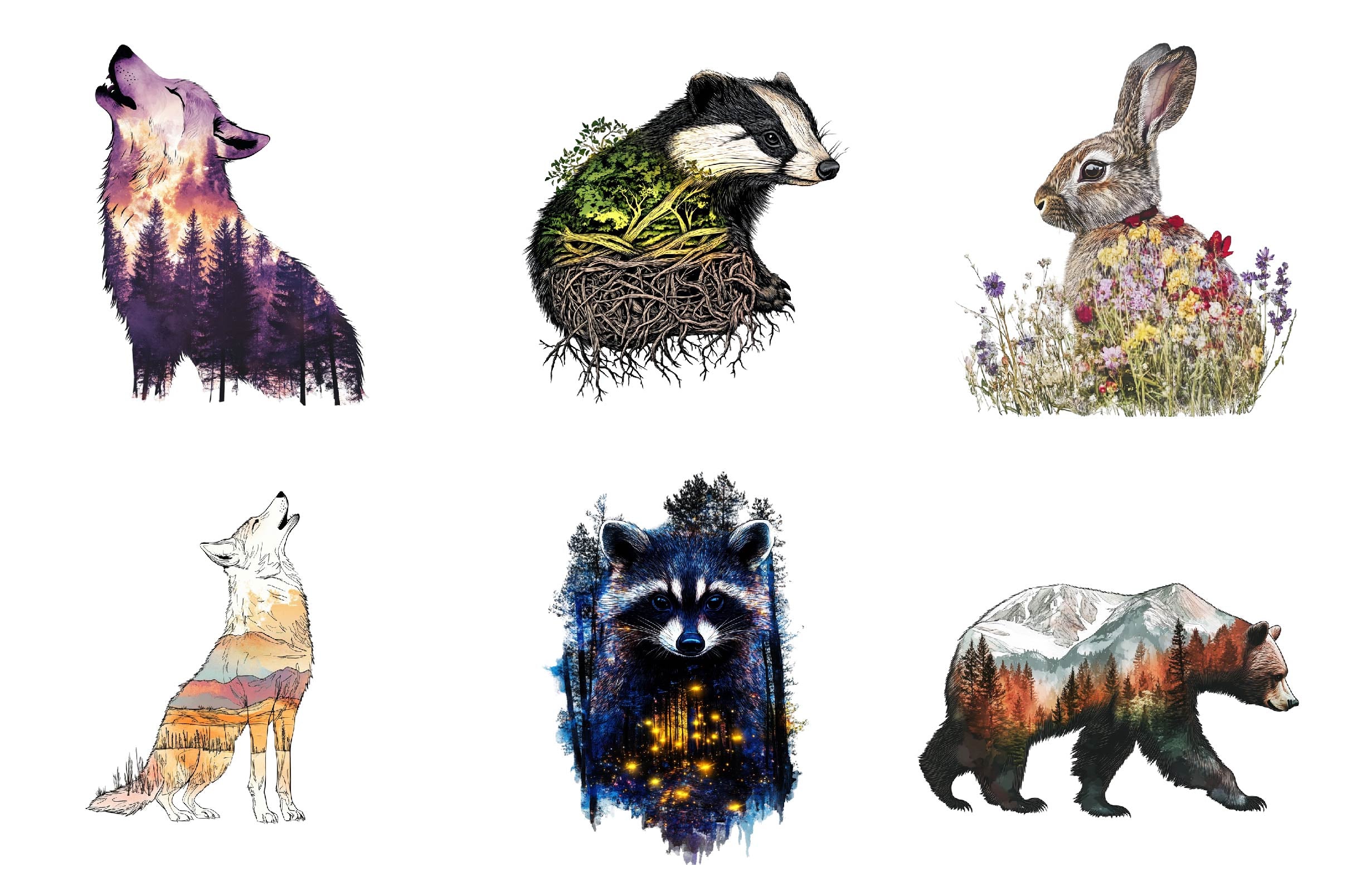 Double Exposure Woodland Animals Clipart Bundle 1 - CraftNest - Digital Crafting and Art