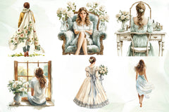 Spring White Roses And Woman Clipart Bundle - CraftNest - Digital Crafting and Art