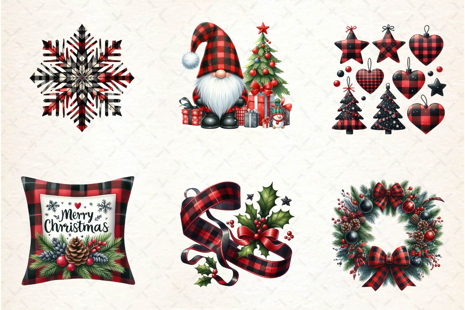 Black & Red Plaid Christmas Clipart Bundle - CraftNest - Digital Crafting and Art