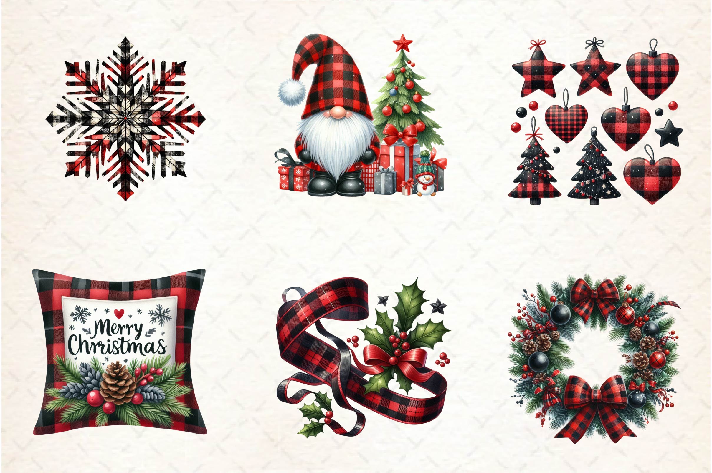 Black & Red Plaid Christmas Clipart Bundle - CraftNest - Digital Crafting and Art