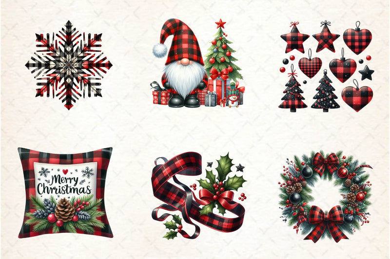 Black & Red Plaid Christmas Clipart Bundle - CraftNest - Digital Crafting and Art