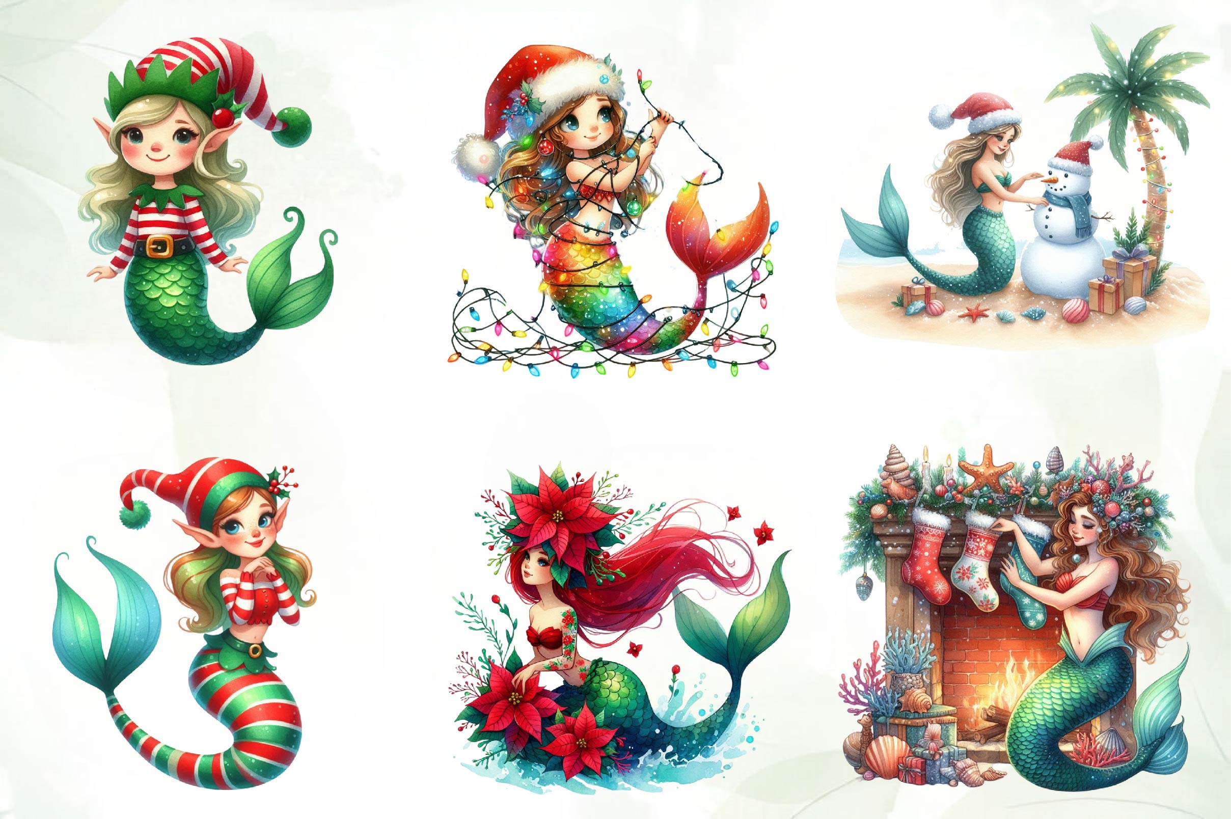 Christmas Mermaid Clipart Bundle - CraftNest - Digital Crafting and Art