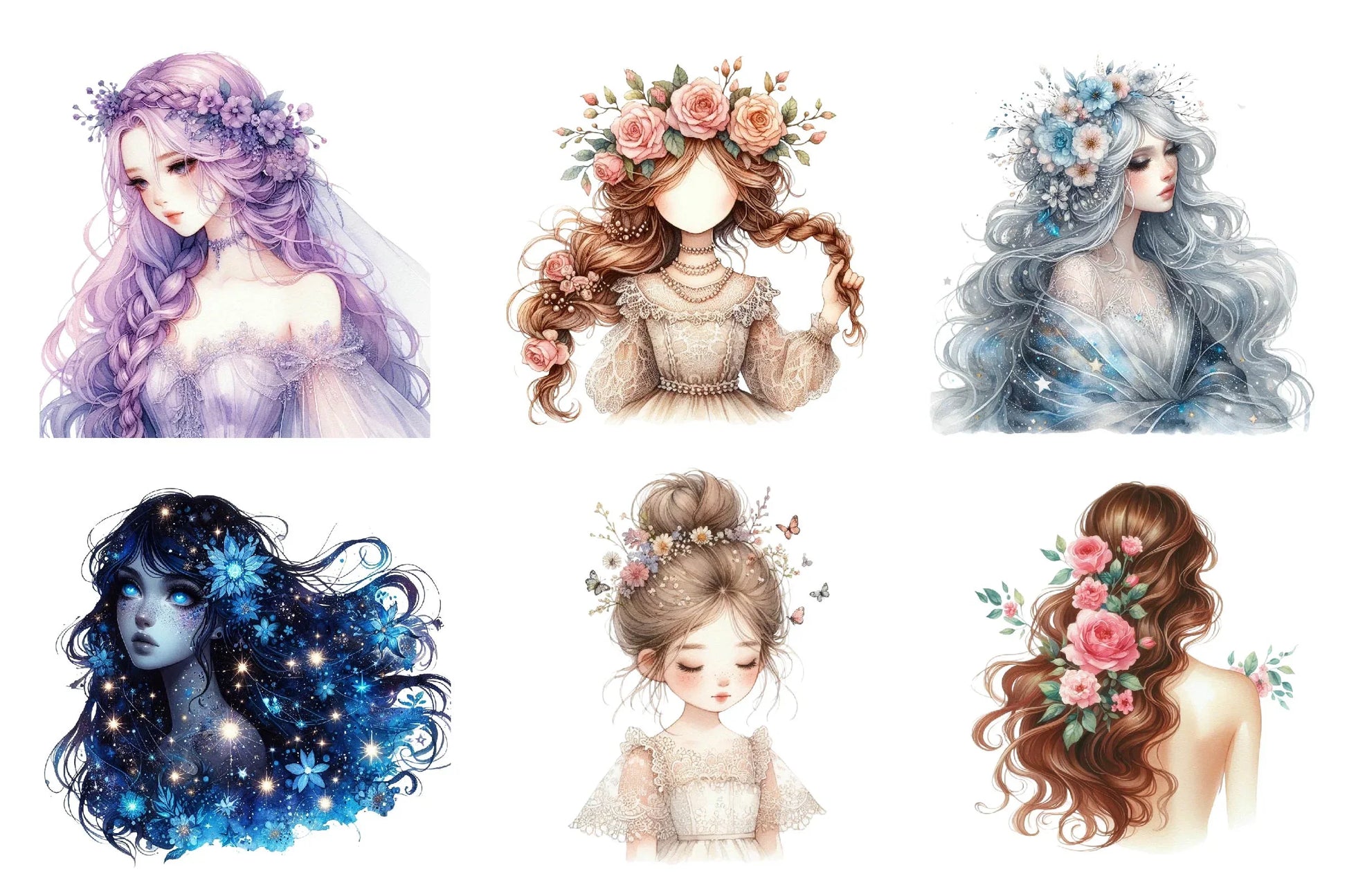 Beautiful Girl Back View With Flowers Clipart Bundle - CraftNest - Digital Crafting and Art