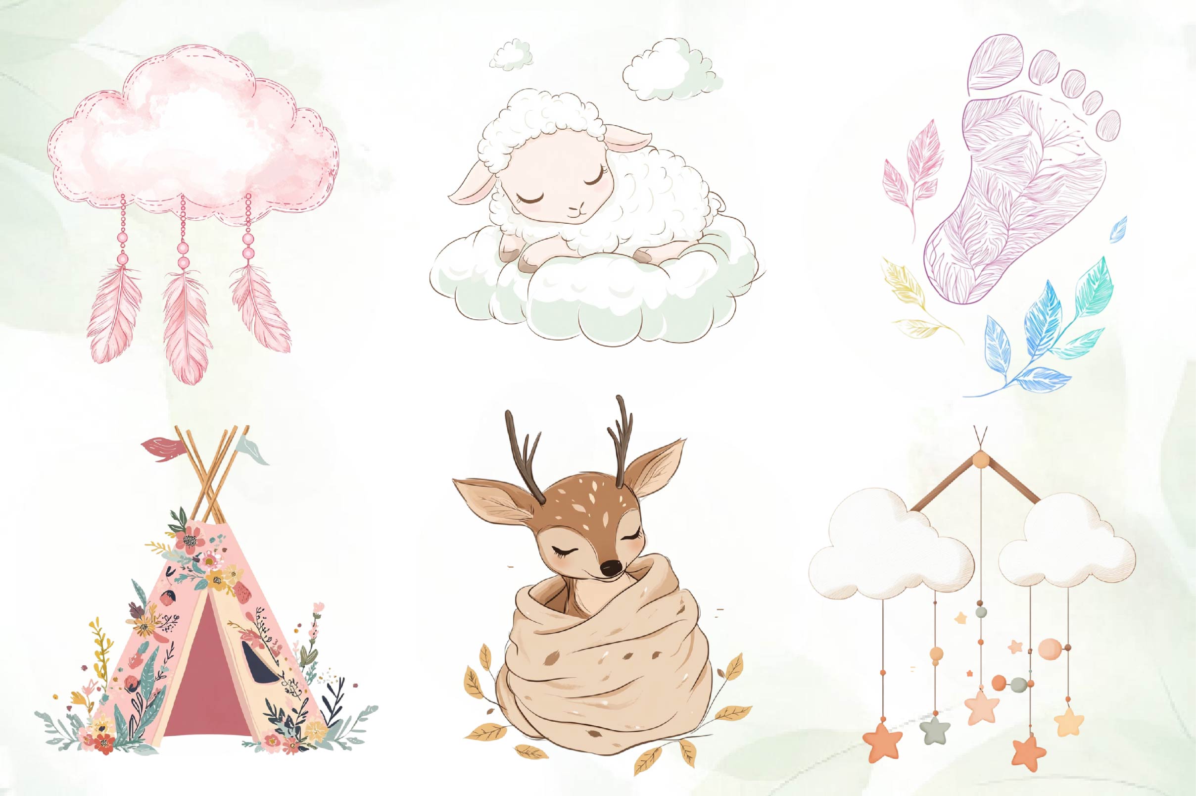 Boho Nursery Baby Clipart Bundle - CraftNest - Digital Crafting and Art