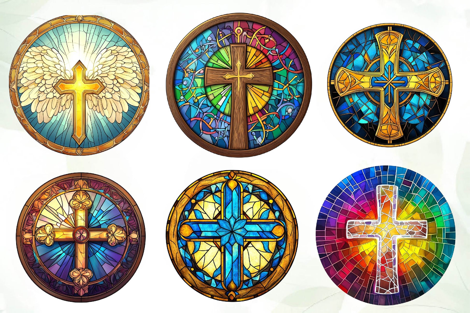 Christian Cross Round Stained Glass Clipart Bundle - CraftNest - Digital Crafting and Art