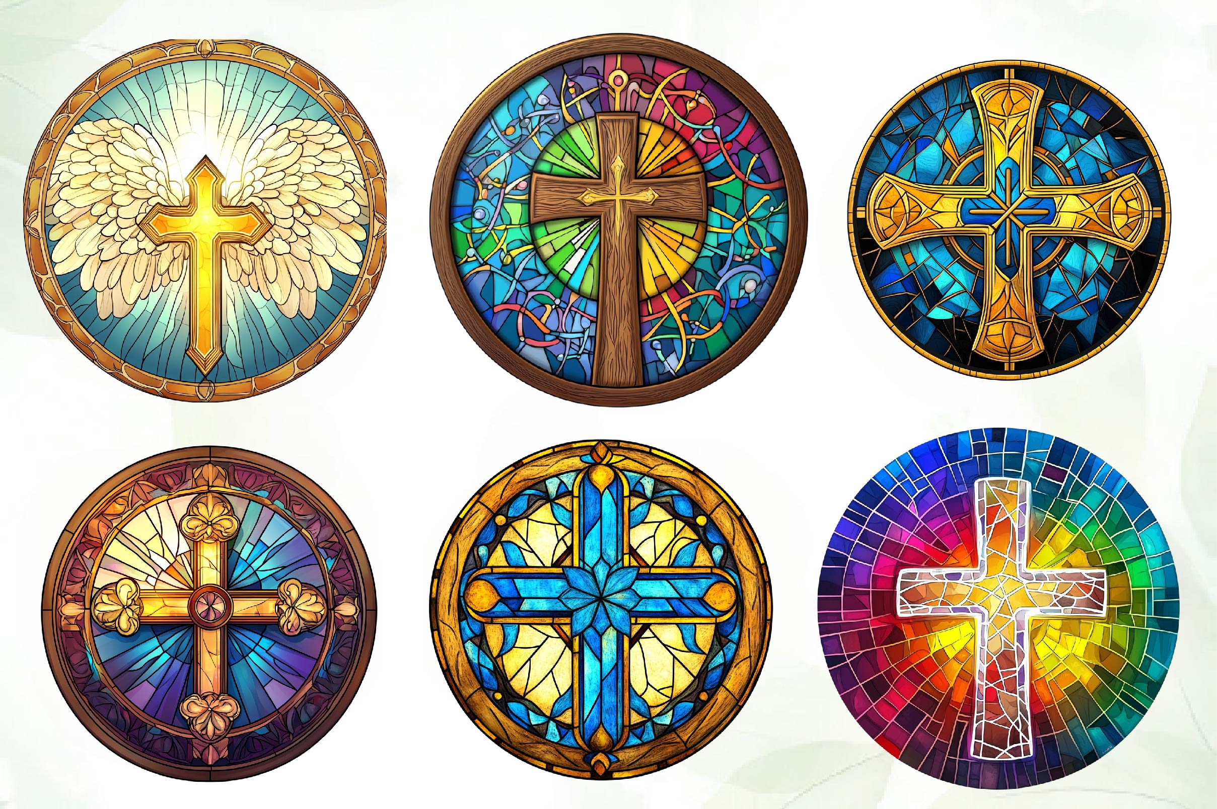 Christian Cross Round Stained Glass Clipart Bundle - CraftNest - Digital Crafting and Art