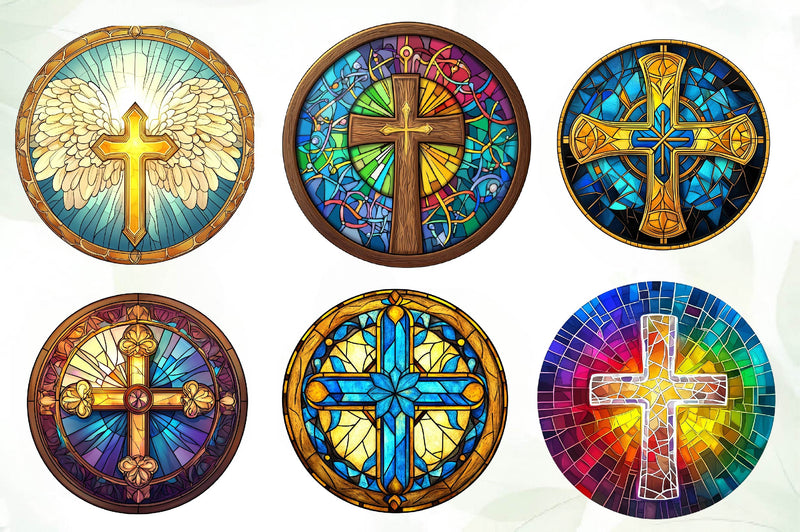 Christian Cross Round Stained Glass Clipart Bundle - CraftNest - Digital Crafting and Art