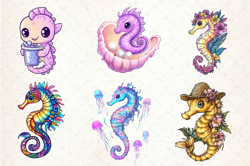 Summer Cute Sea Horse Clipart Bundle - CraftNest - Digital Crafting and Art