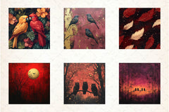 Burgundy Night Birds Backgrounds Clipart Bundle - CraftNest - Digital Crafting and Art