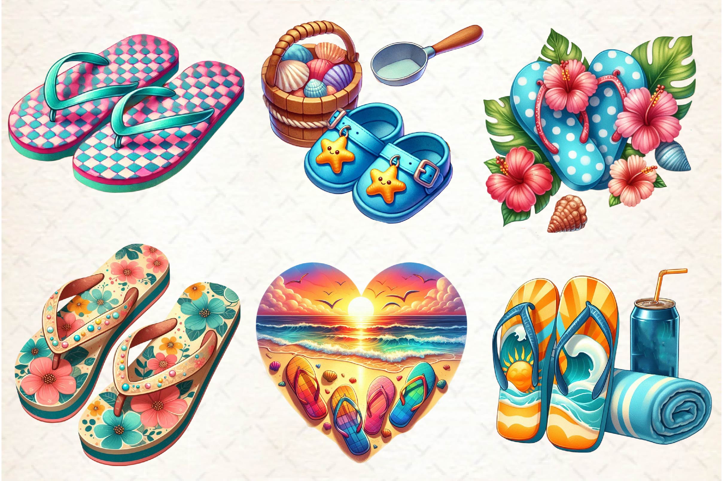 Retro Summer Flip Flops Clipart Bundle - CraftNest - Digital Crafting and Art