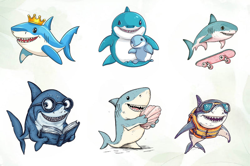 Cute Shark Clipart Bundle - CraftNest - Digital Crafting and Art