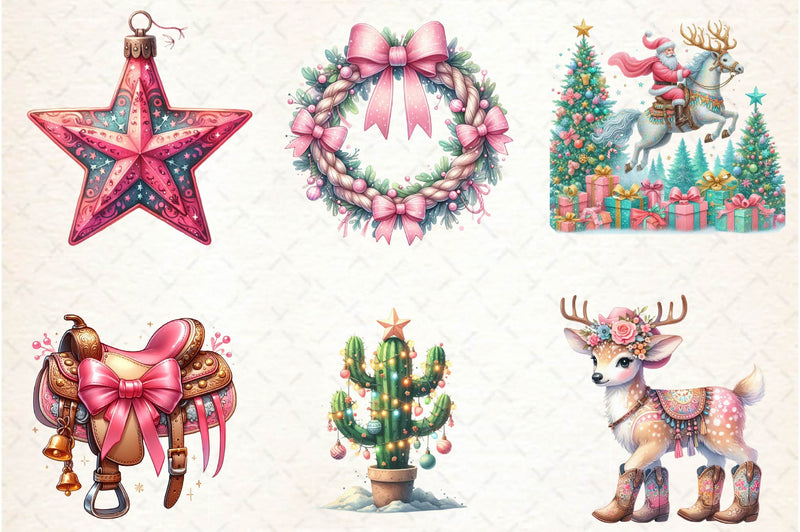 Coquette Western Christmas Clipart Bundle - CraftNest - Digital Crafting and Art