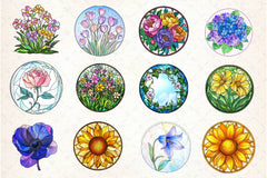 Round Stained Glass Spring Little Flower Clipart Bundle - CraftNest - Digital Crafting and Art