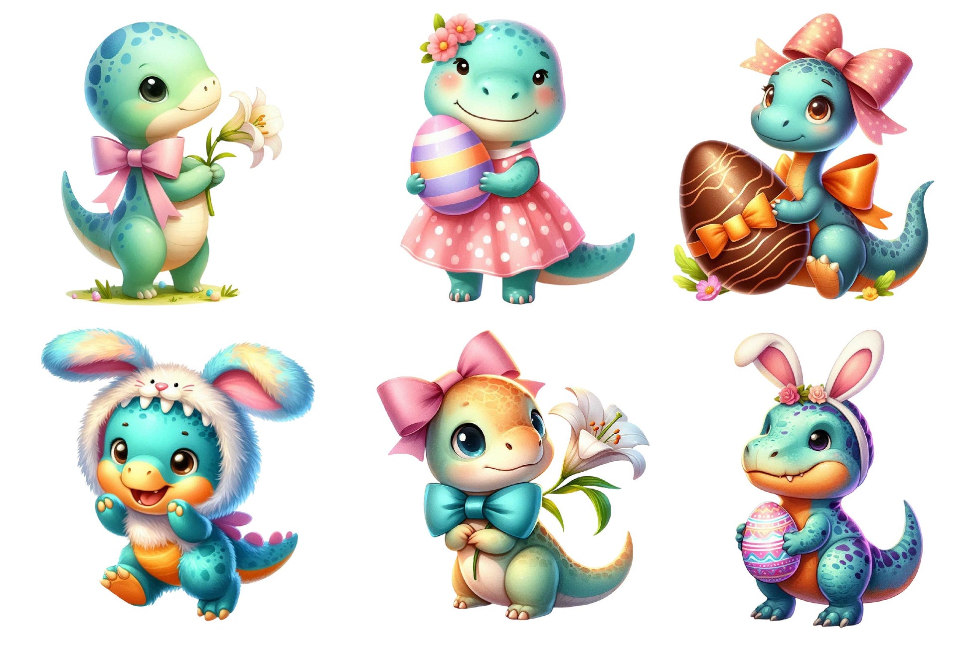 Cute Dinosaurs In Easter Costumes Clipart Bundle - CraftNest - Digital Crafting and Art