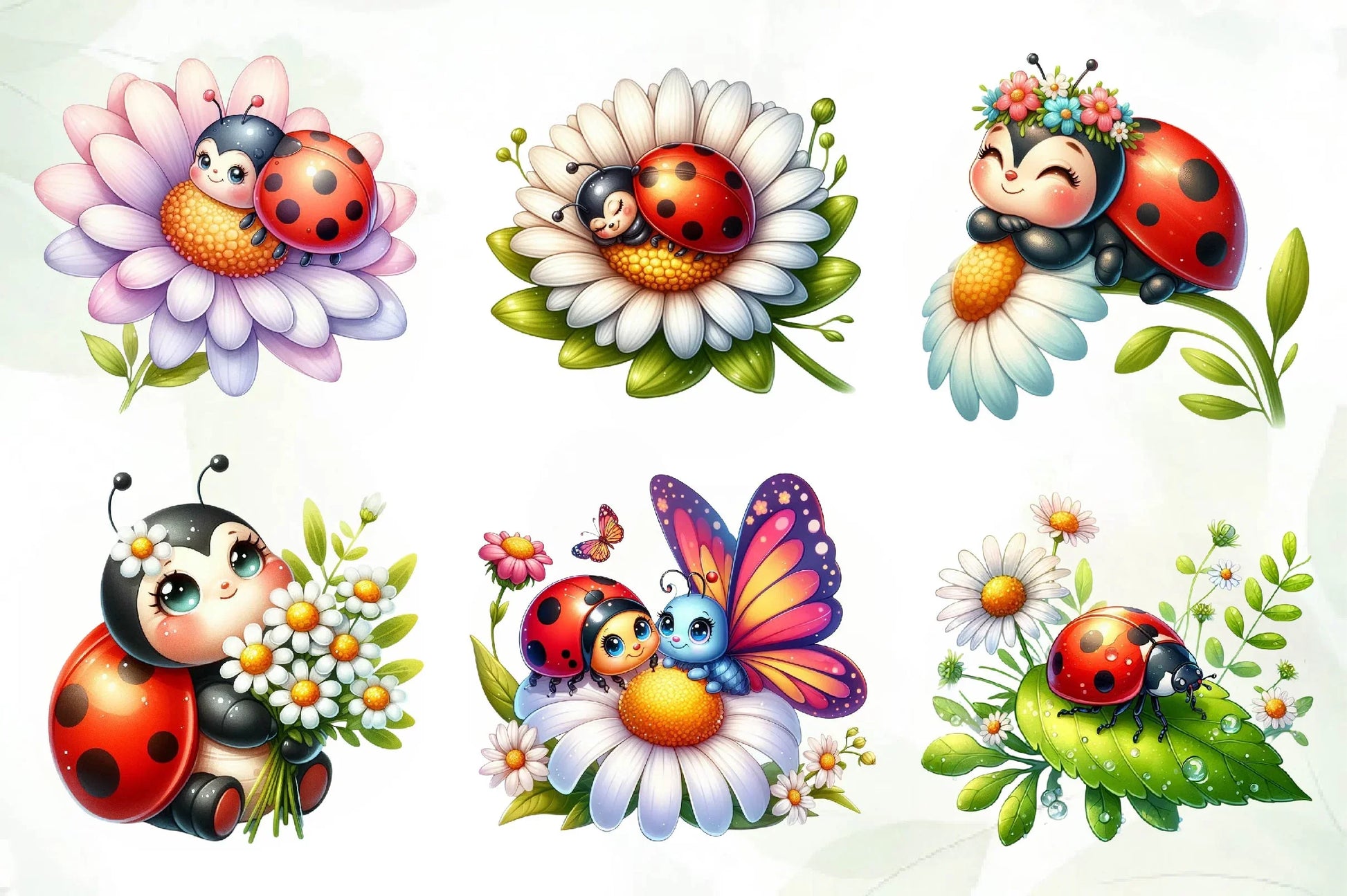 Cute Daisy Spring Ladybug Clipart Bundle-1 - CraftNest - Digital Crafting and Art