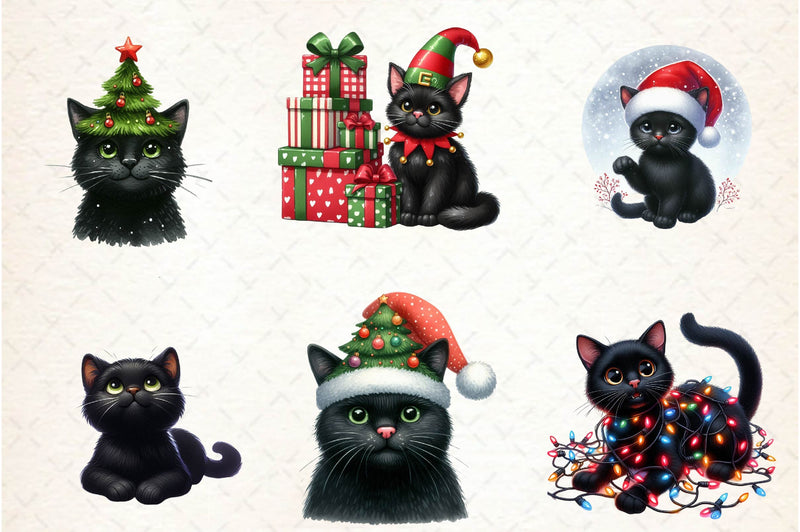 Black Cat Christmas Clipart Bundle - CraftNest - Digital Crafting and Art