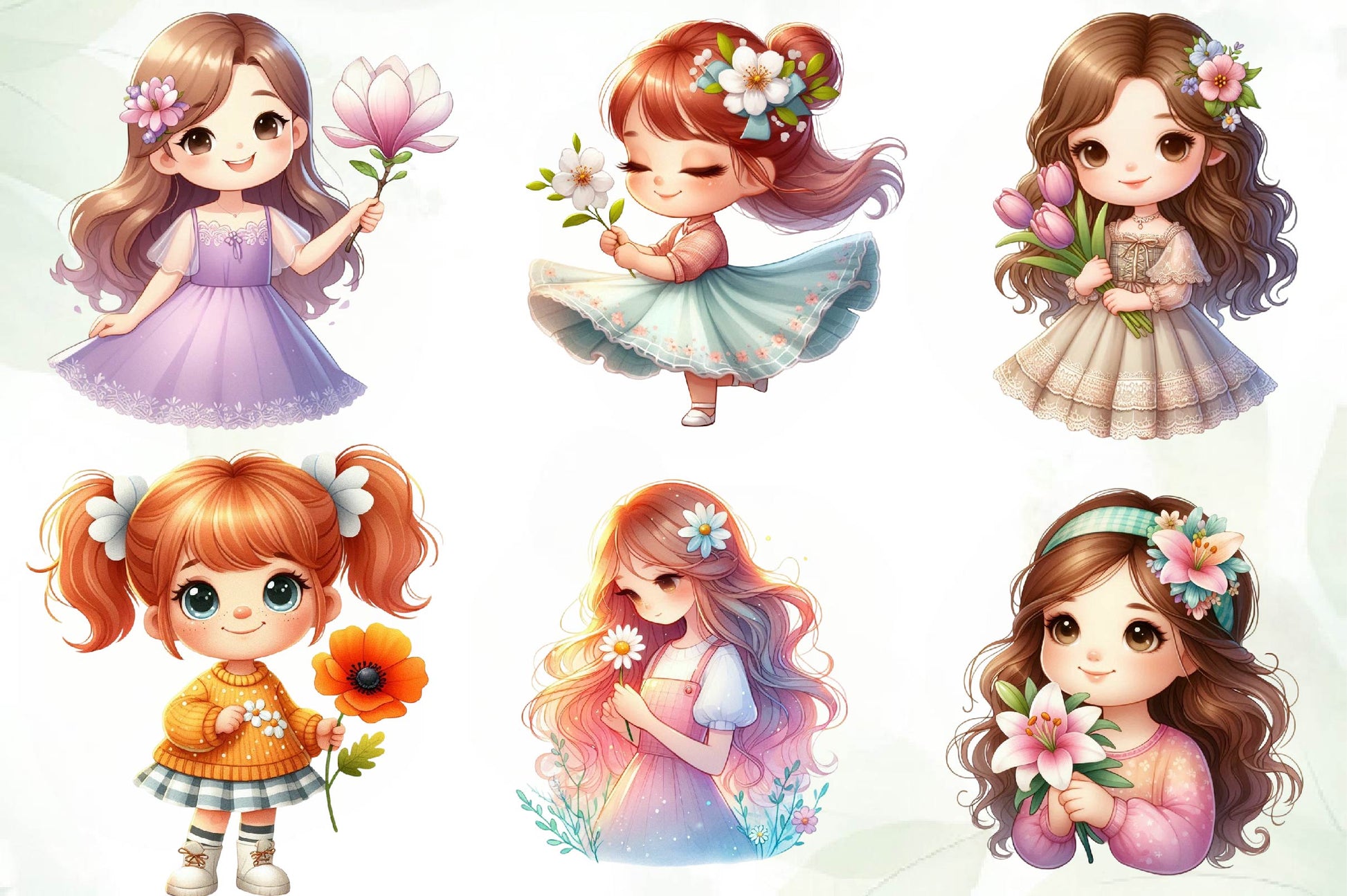 Spring Girl Holding Flower Clipart Bundle - CraftNest - Digital Crafting and Art