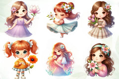 Spring Girl Holding Flower Clipart Bundle - CraftNest - Digital Crafting and Art