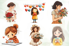 Mothers Day Girl Clipart Bundle - CraftNest - Digital Crafting and Art