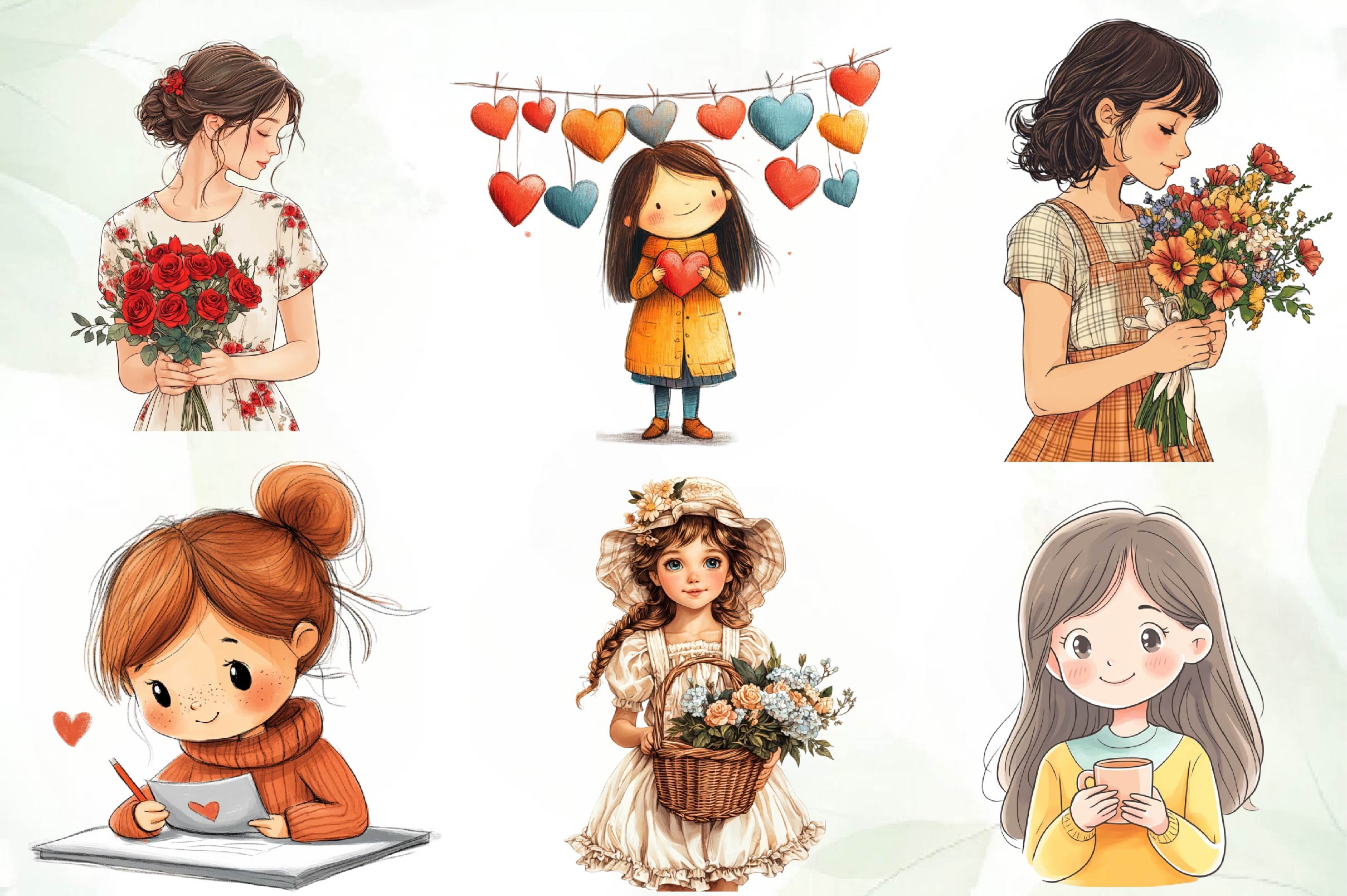 Mothers Day Girl Clipart Bundle - CraftNest - Digital Crafting and Art