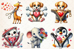 Valentines Zipper Animals Clipart Bundle - CraftNest - Digital Crafting and Art
