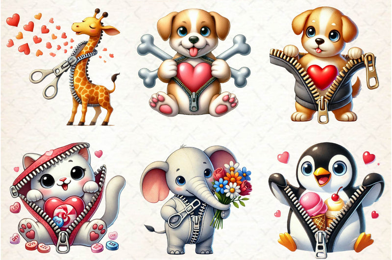 Valentines Zipper Animals Clipart Bundle - CraftNest - Digital Crafting and Art