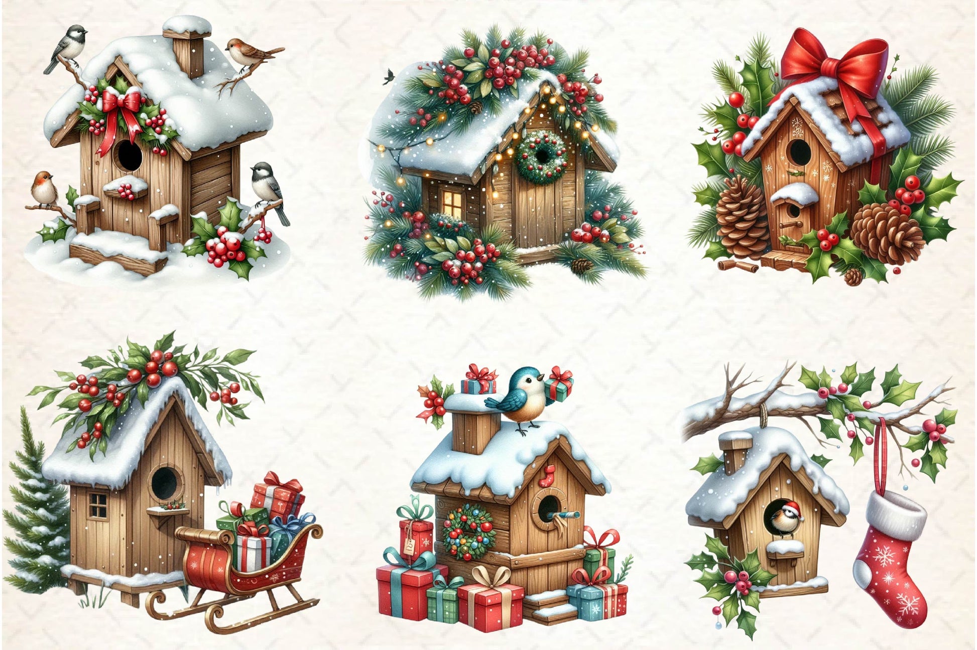 Christmas Bird House Clipart Bundle 1 - CraftNest - Digital Crafting and Art