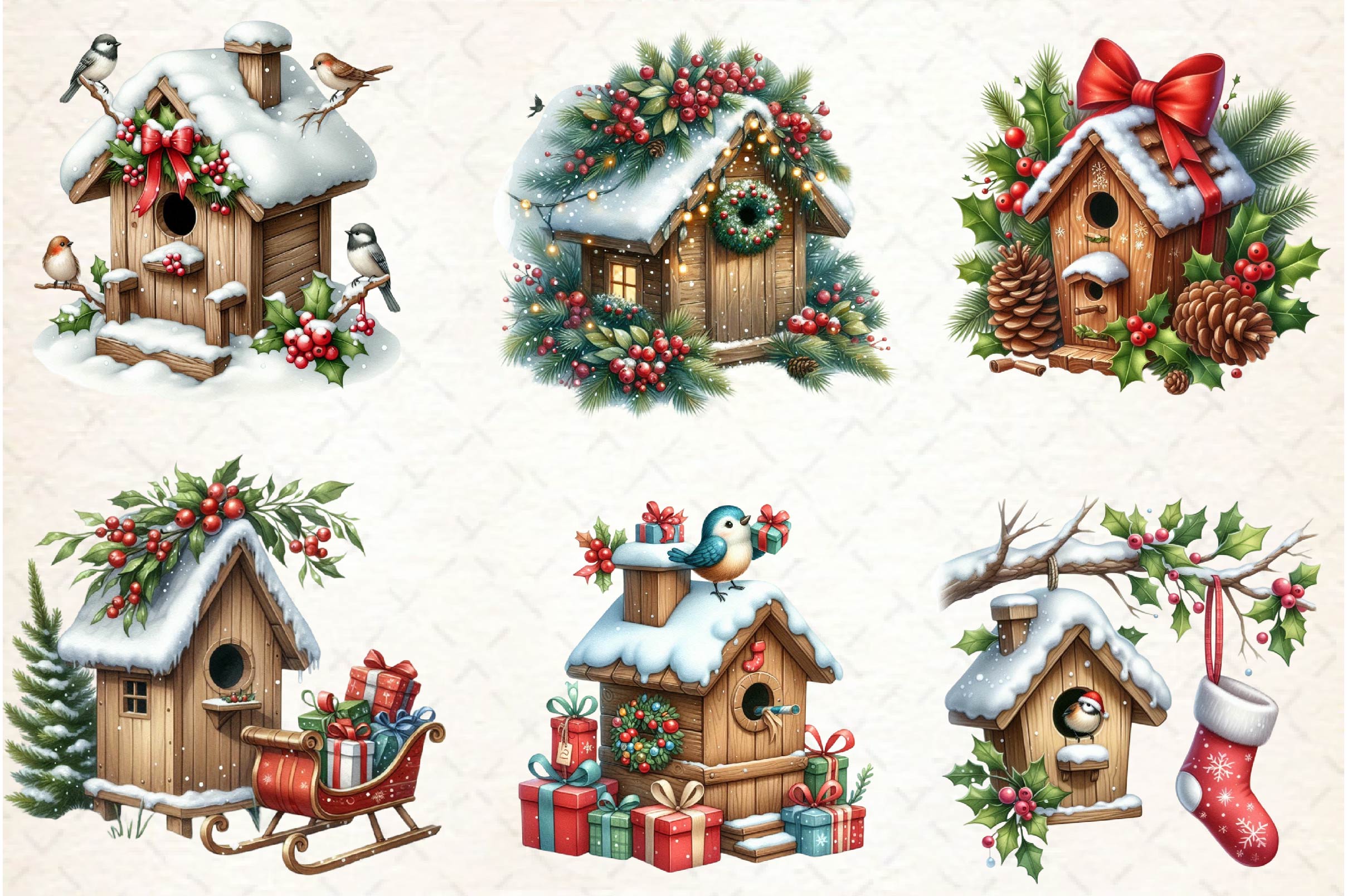 Christmas Bird House Clipart Bundle 1 - CraftNest - Digital Crafting and Art