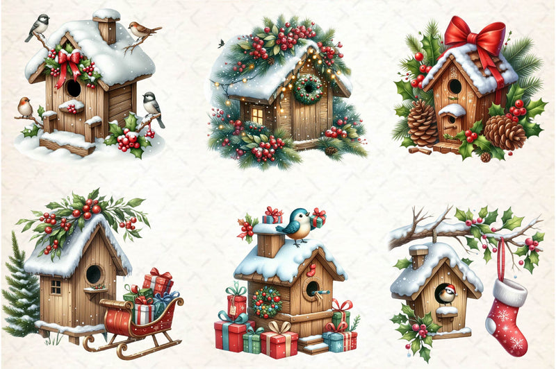 Christmas Bird House Clipart Bundle 1 - CraftNest - Digital Crafting and Art