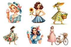 Summer Vintage Woman Clipart Bundle - CraftNest - Digital Crafting and Art